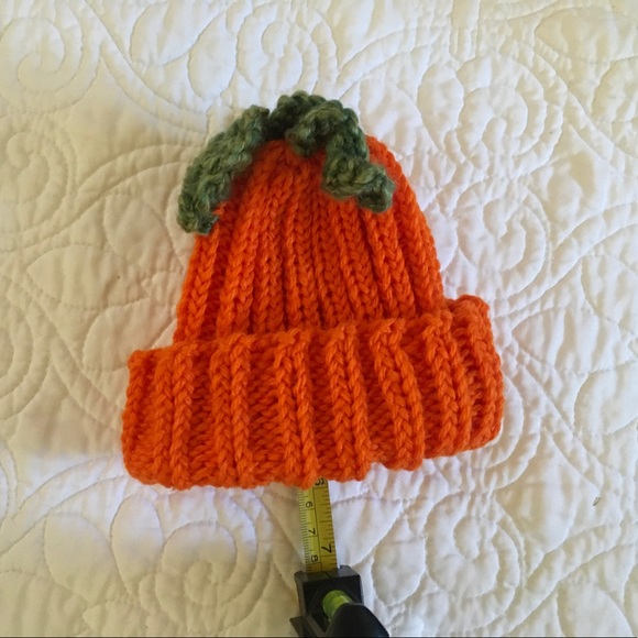 Hand Crafted Sweet Pumpkin Knit Baby Hat - Picture 3 of 6